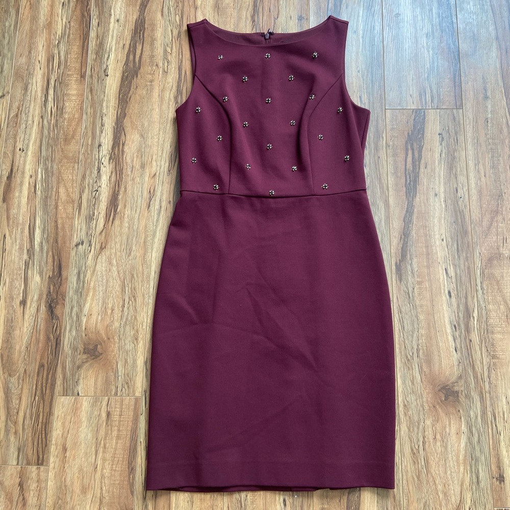Ann Taylor Maroon Beaded Sleeveless Dress Sz 2